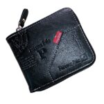 Zipper money bag, Black color leather wallet money bag